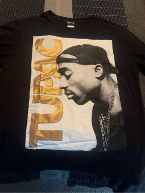 Tupac Black Graphic Tee with Tupac Gold Logo